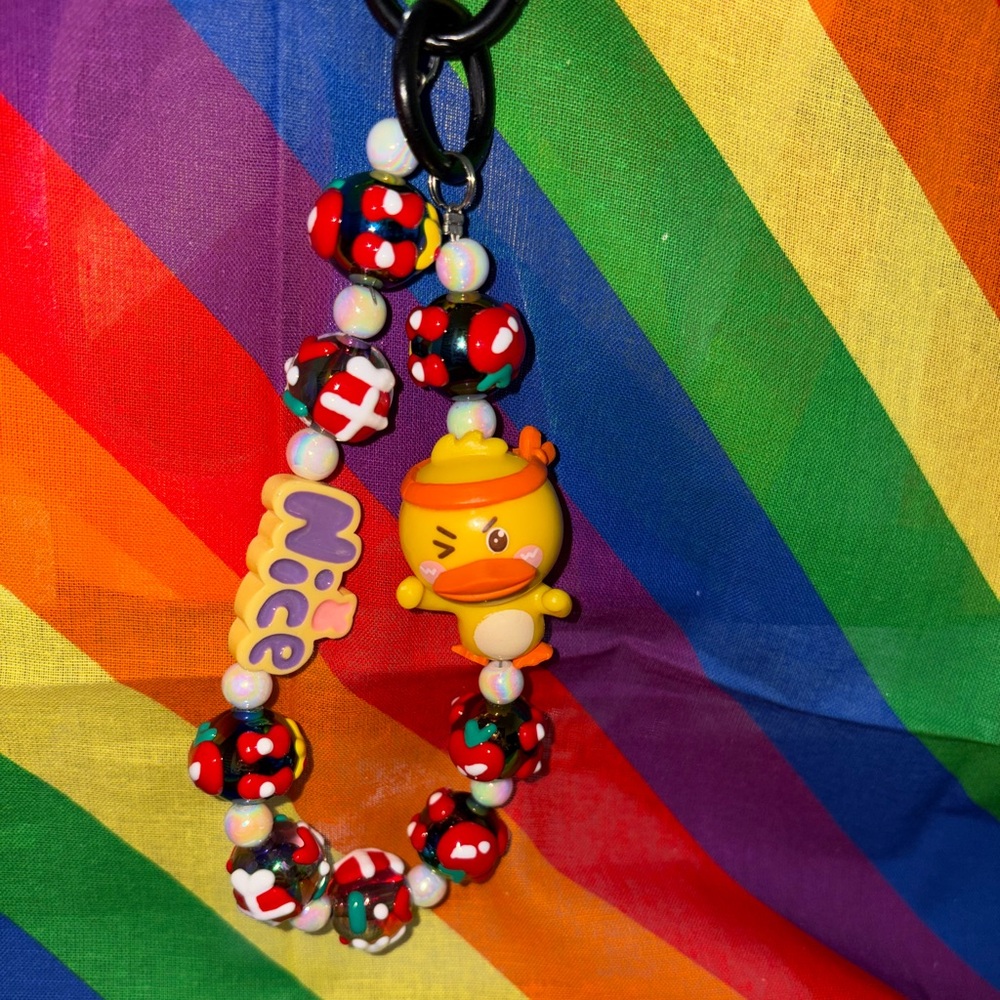 Beaded Keychain or phone chain Colorful Beaded Duck Charm